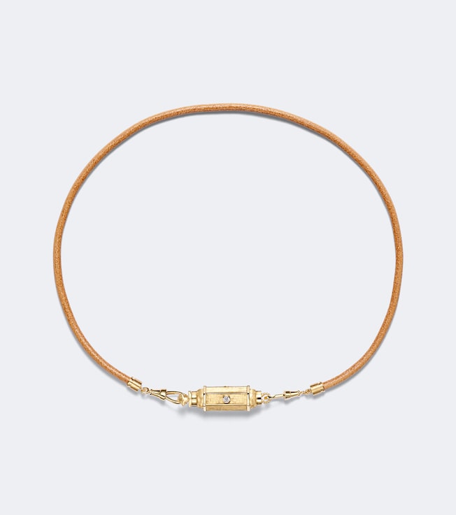 18kt gold and leather pendant necklace with diamonds