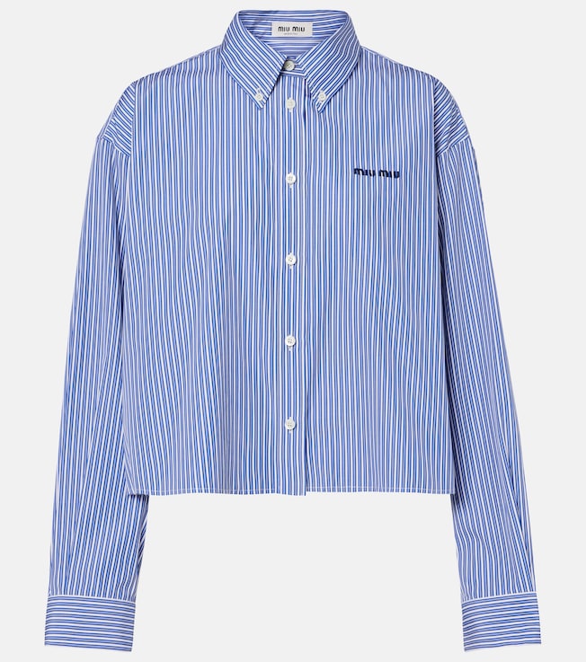 Striped cropped cotton poplin shirt