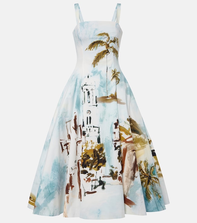 Printed cotton-blend poplin midi dress