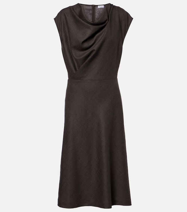 Draped wool-blend midi dress