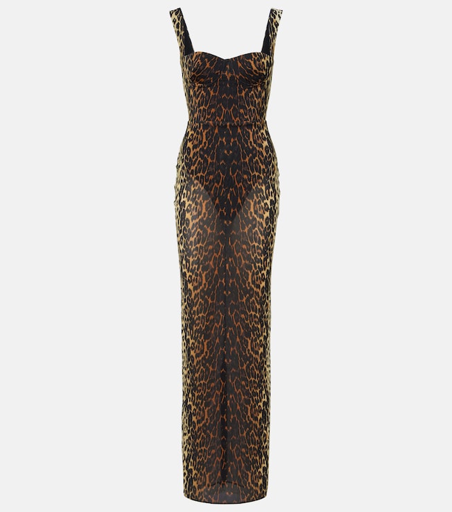 Leopard-print mesh gown