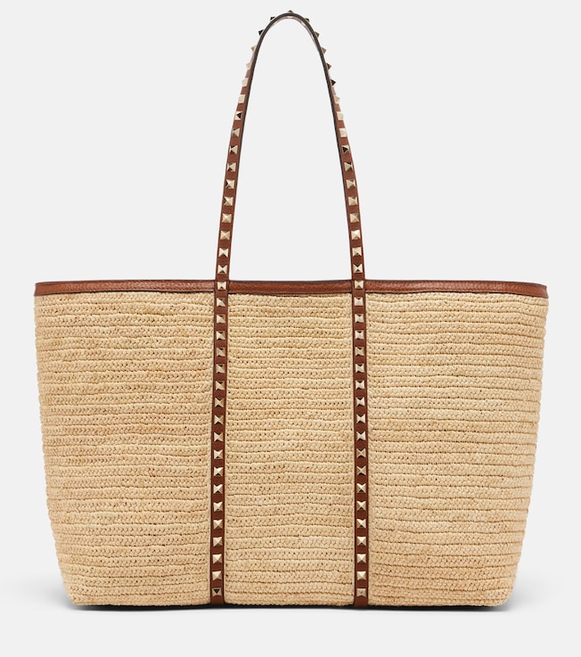 Rockstud Large raffia tote bag