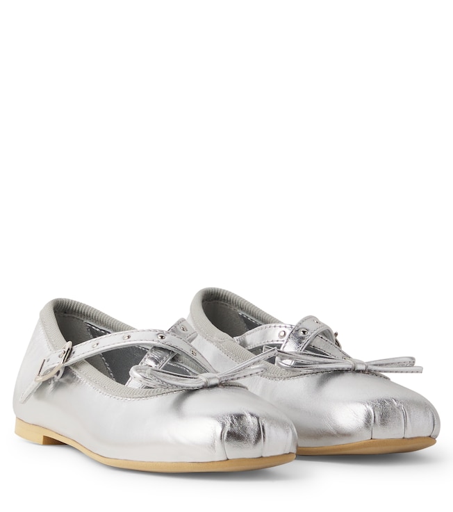 Bow-detail metallic leather ballet flats | Monnalisa