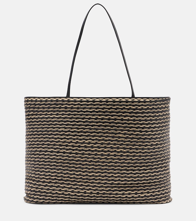 Beau Large leather-trimmed raffia tote bag