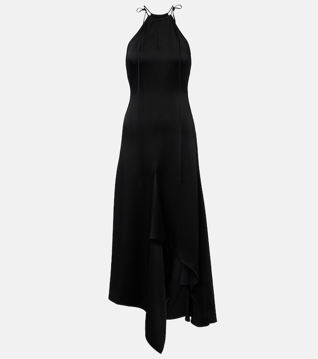 Asymmetric crêpe satin midi dress