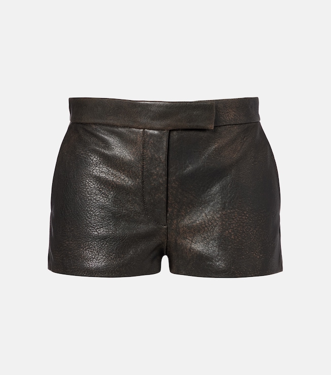 Low-rise leather micro shorts