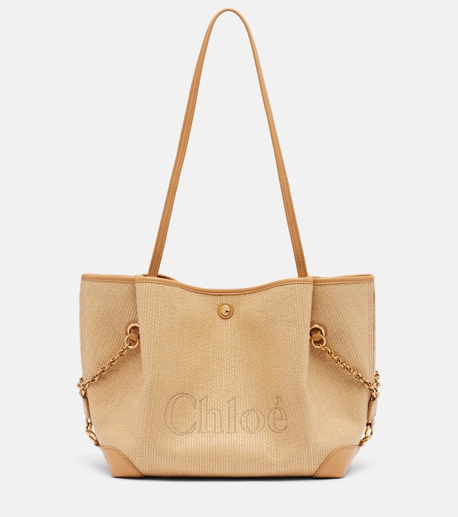Chloé Clover Medium raffia-effect tote bag