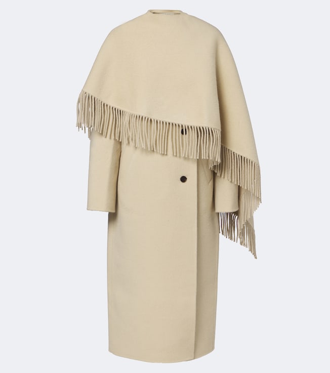 Fringed caped alpaca and wool coat