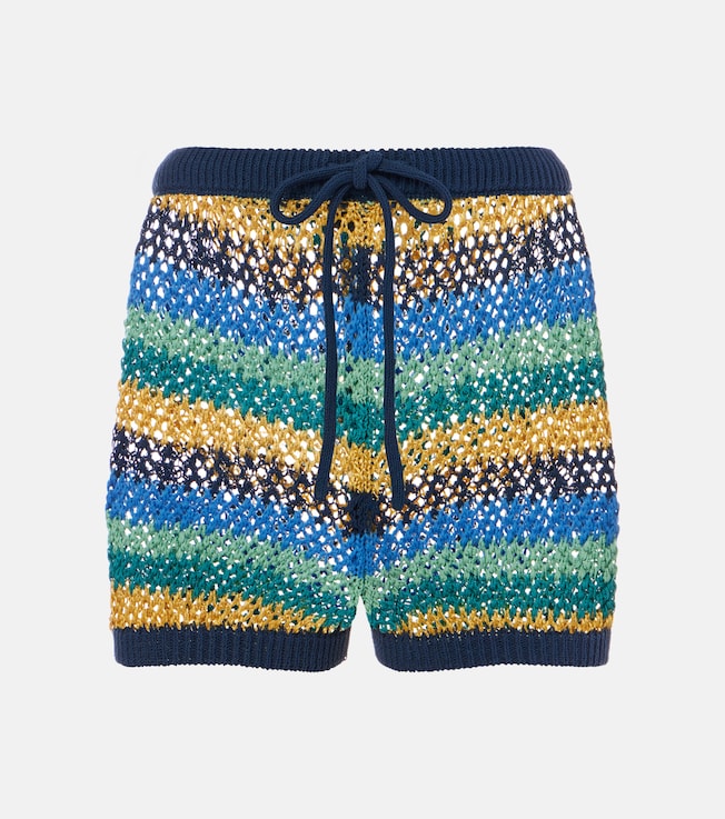 Crochet striped cotton-blend shorts