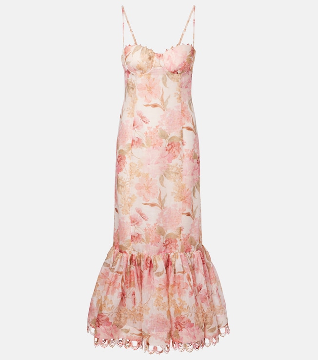 Como floral linen and silk midi dress