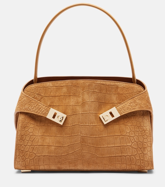 Hug Medium croc-effect suede shoulder bag