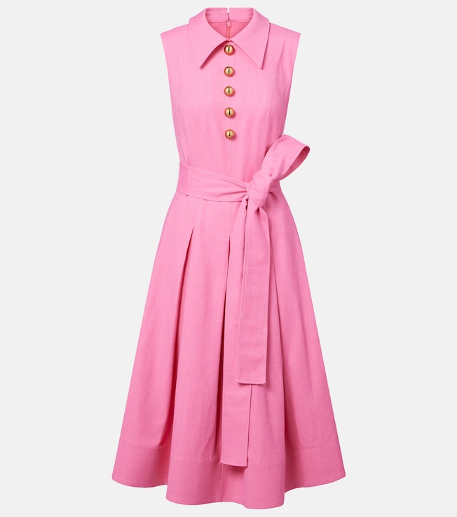 Belted twill midi dress