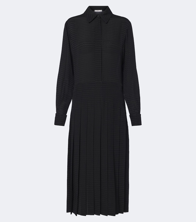 Chevron jacquard pleated silk midi dress