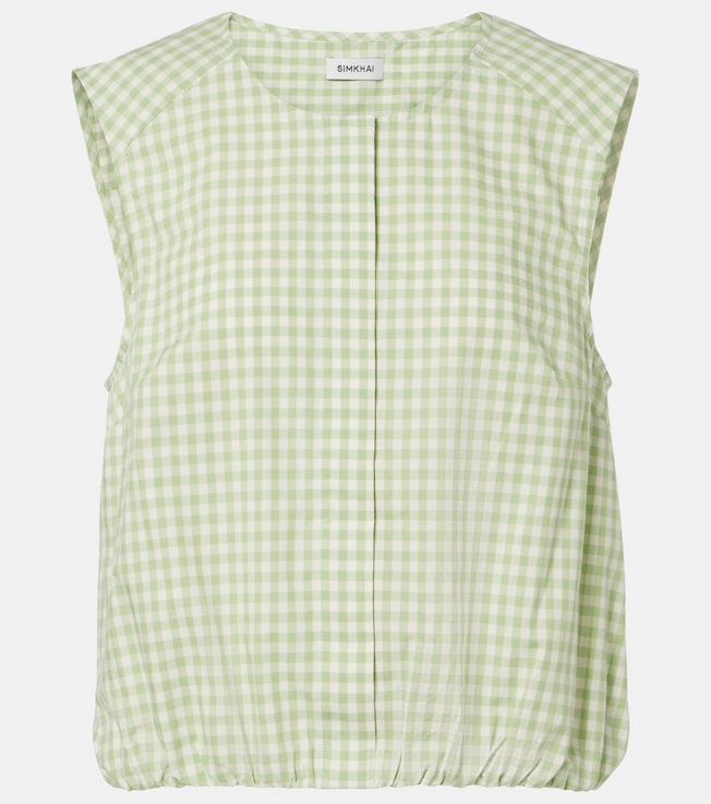 Gingham cotton-blend top