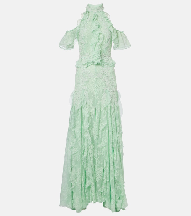Embellished halterneck lace gown