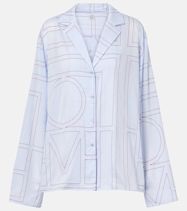 Embroidered cotton-blend poplin pajama shirt