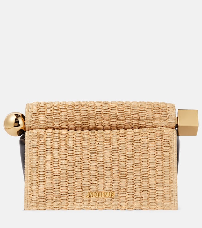 Rond Carré woven raffia-effect clutch