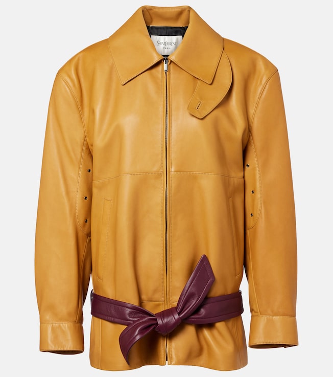Belted leather jacket