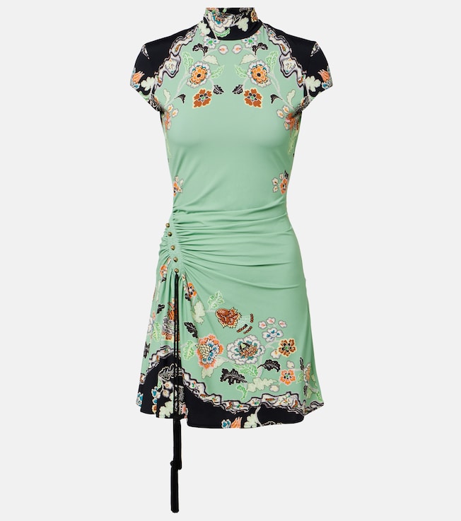 Floral gathered jersey minidress