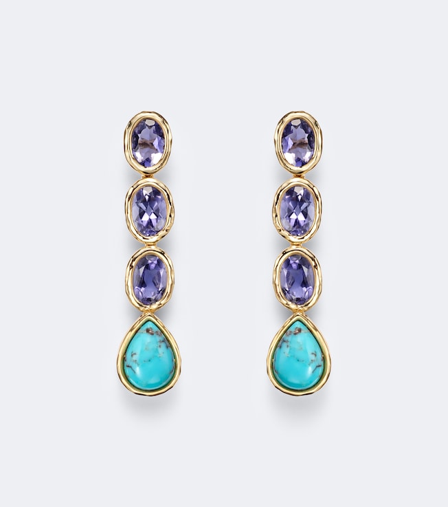 18kt gold drop earrings with iolite and turquoise