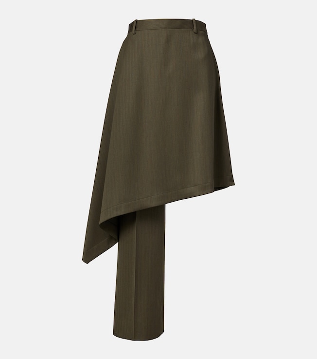 Asymmetric wool midi skirt