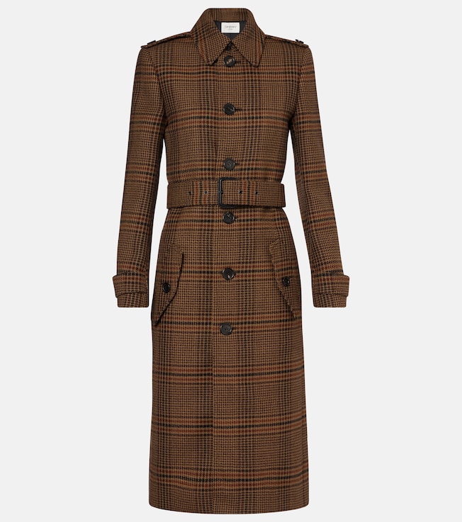 Belted Prince of Wales wool coat