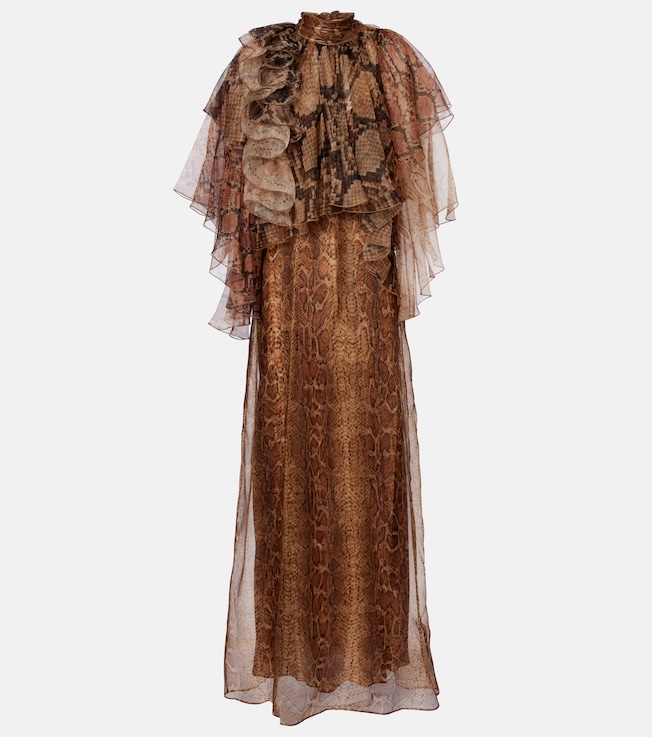 Memento ruffled silk gown