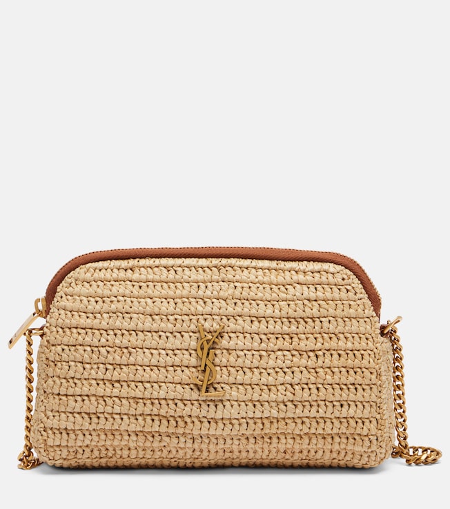 Gaby leather-trimmed raffia shoulder bag