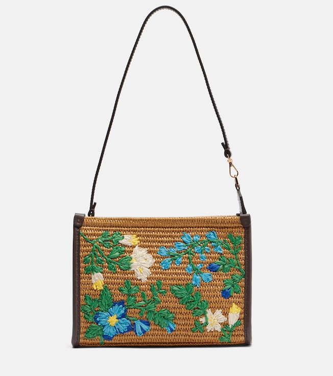 Floral raffia shoulder bag