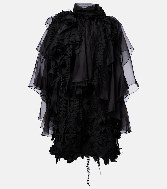 Hypnotic floral-appliqué minidress