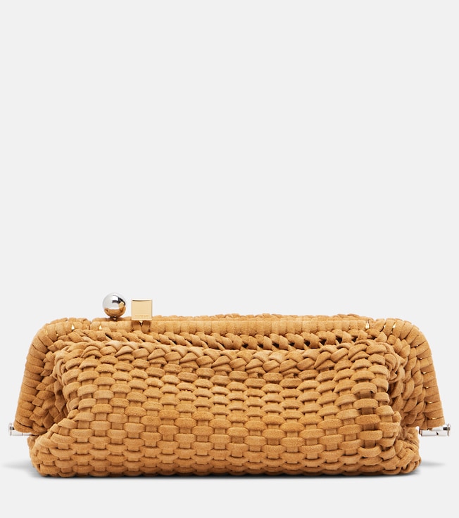 Salon woven suede clutch