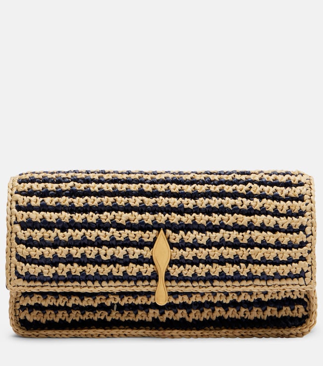 Bettina Mini leather-trimmed crochet clutch