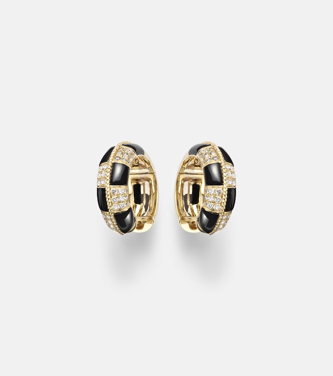 Mini 9kt gold earrings with diamonds and onyx