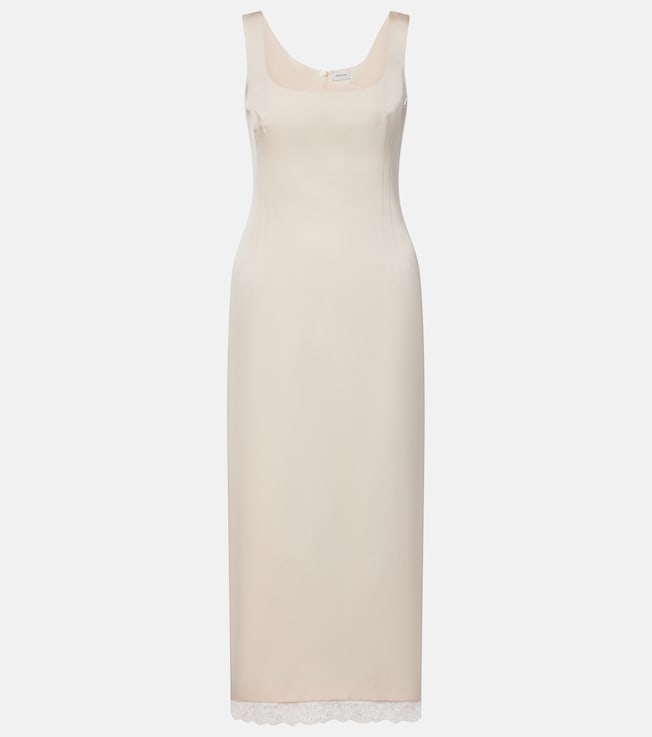 Lace-trimmed cotton and silk midi dress