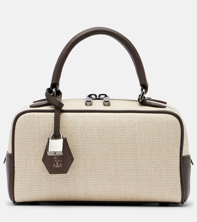 Leather-trimmed top-handle bag