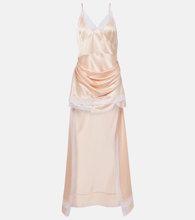 Lace-trimmed silk satin slip dress