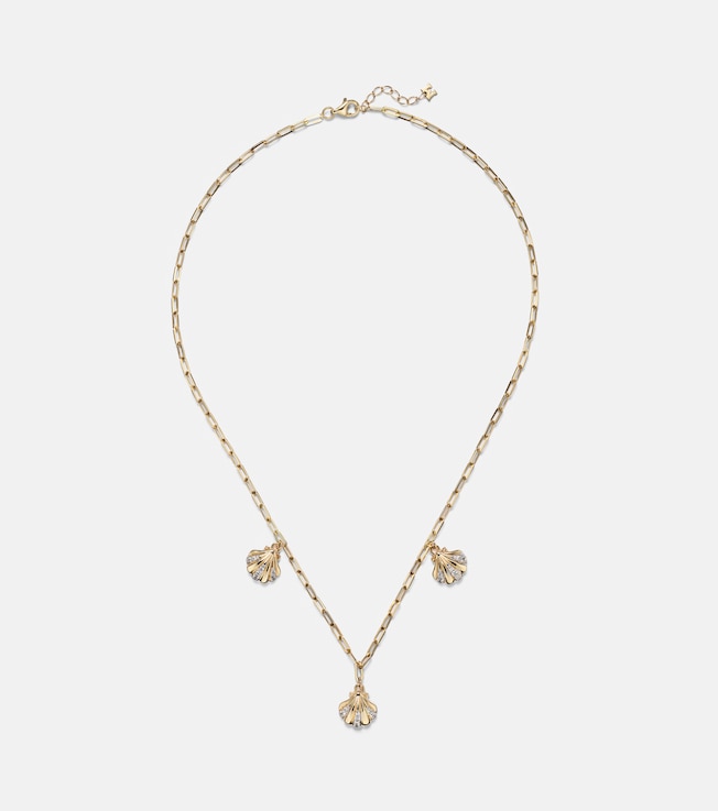 3 Petite Venus Shell 14kt gold necklace with diamonds