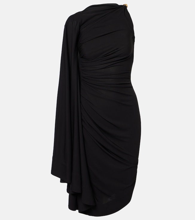 Embellished draped jersey midi dress