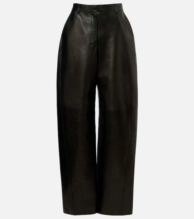 High-rise leather barrel-leg pants