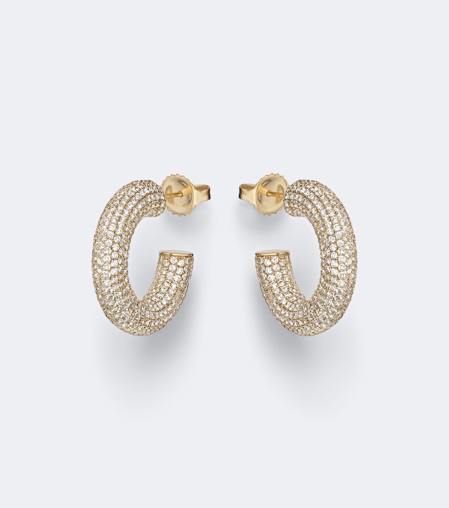 Puffy 14kt gold hoop earrings with diamonds