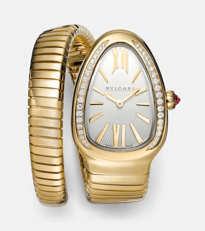 Serpenti Tubogas 35mm 18kt gold watch with diamonds and tourmaline