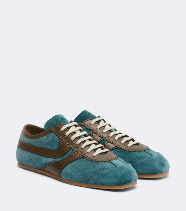 Leather-trimmed suede sneakers