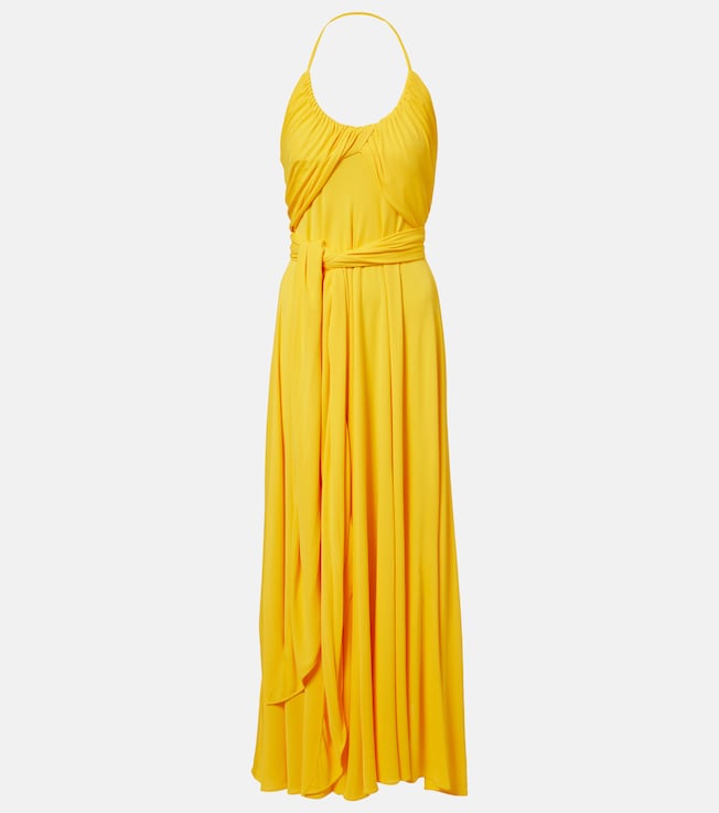 Draped halterneck jersey maxi dress