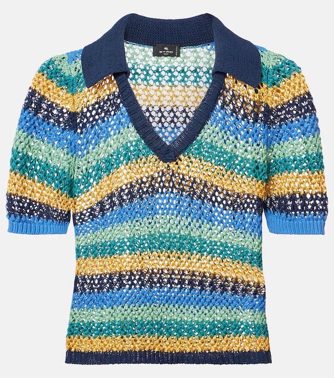 Knitted striped cotton-blend crop top
