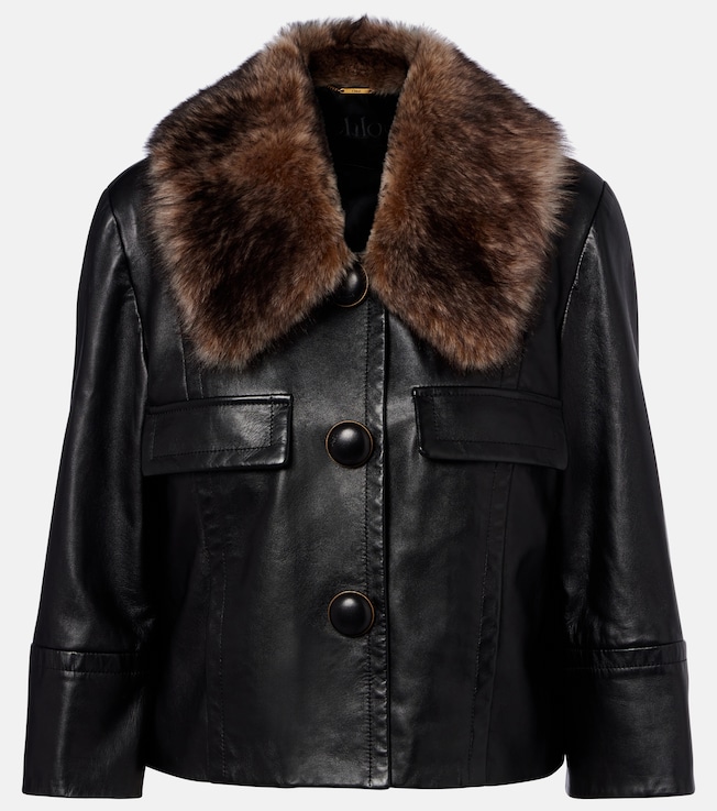 Shearling-trimmed leather jacket