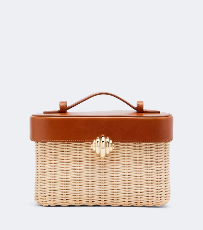Belgravia leather-trimmed wicker vanity bag