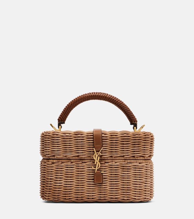 Gaby leather-trimmed wicker vanity bag