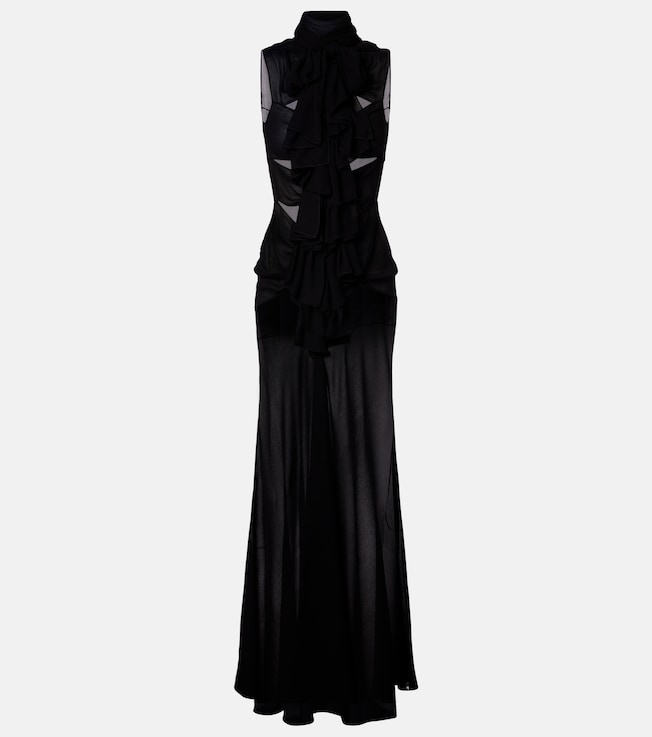 Cutout ruffled jersey gown
