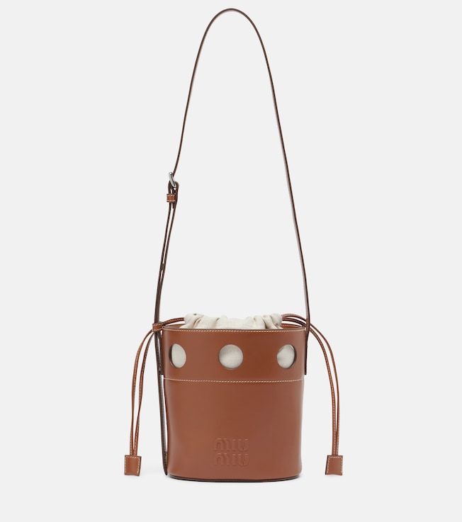 Perforated leather bucket bag