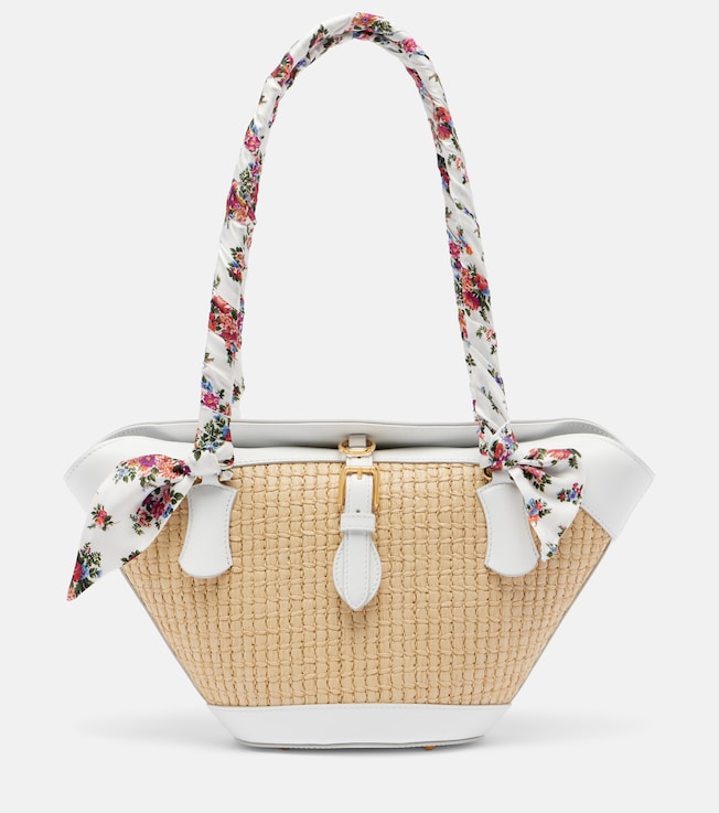 Capri Medium leather-trimmed raffia tote bag
